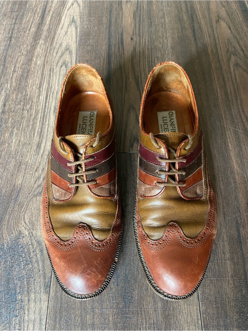 Vintage Gianfranco Lucentini Brown Leather Wingtip Oxfords Size EU 39